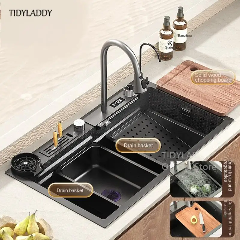 Imagem -02 - Digital Display Honeycomb Sink com Cachoeira Multifunções Aço Inoxidável 304 Acessórios de Cozinha