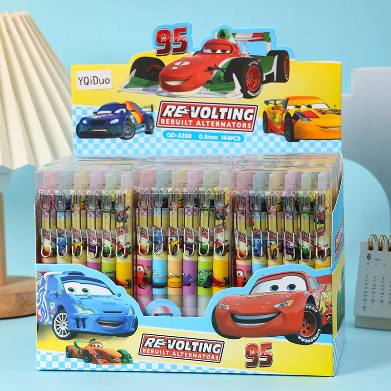 

12/144 шт. гелевые ручки Disney Lightning Mcqueen, новая ручка с героями мультфильмов, черные чернила, 0,5 мм, милая ручка для письма, канцелярские принадлежности, студенческий подарок