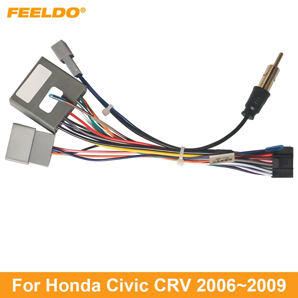 

FEELDO 5Pcs Car Multimedia 16Pin Wiring Connector with Radio Antenna Adapter for Honda Civic CRV 2006~2009 Power Wire #MX6227