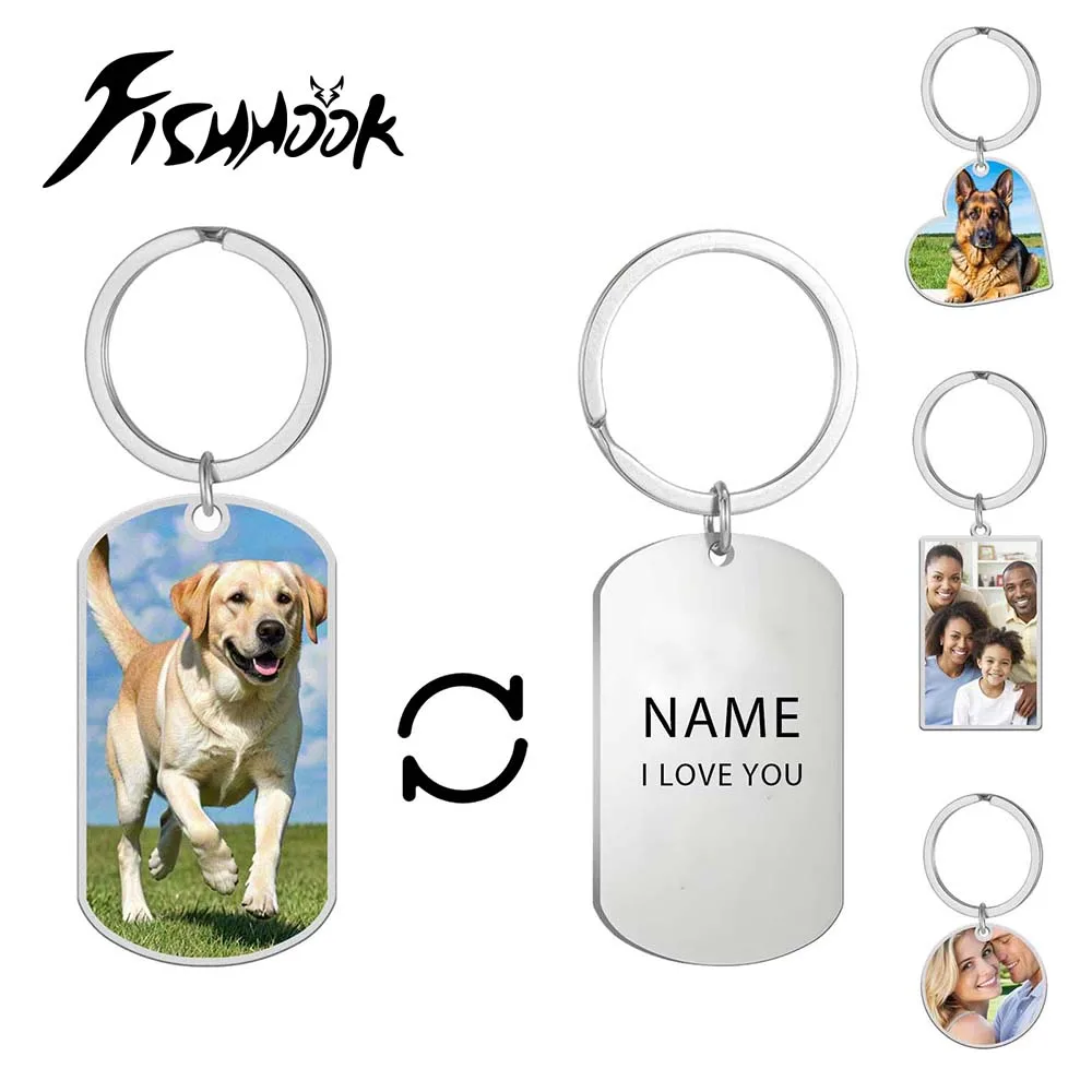 Name Print Photo Keychain Personalized Custom Gift For Women Men Mother Father Family Couple Stainless Steel Memorial Key Ring