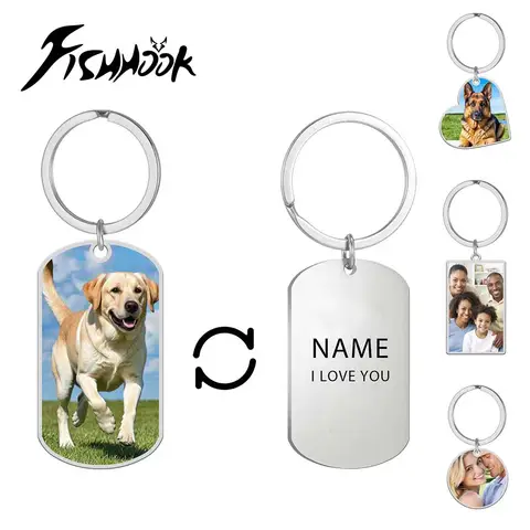 Name Print Photo Keychain Personalized Custom Gift For Women Men Mother Father Family Couple Stainless Steel Memorial Key Ring