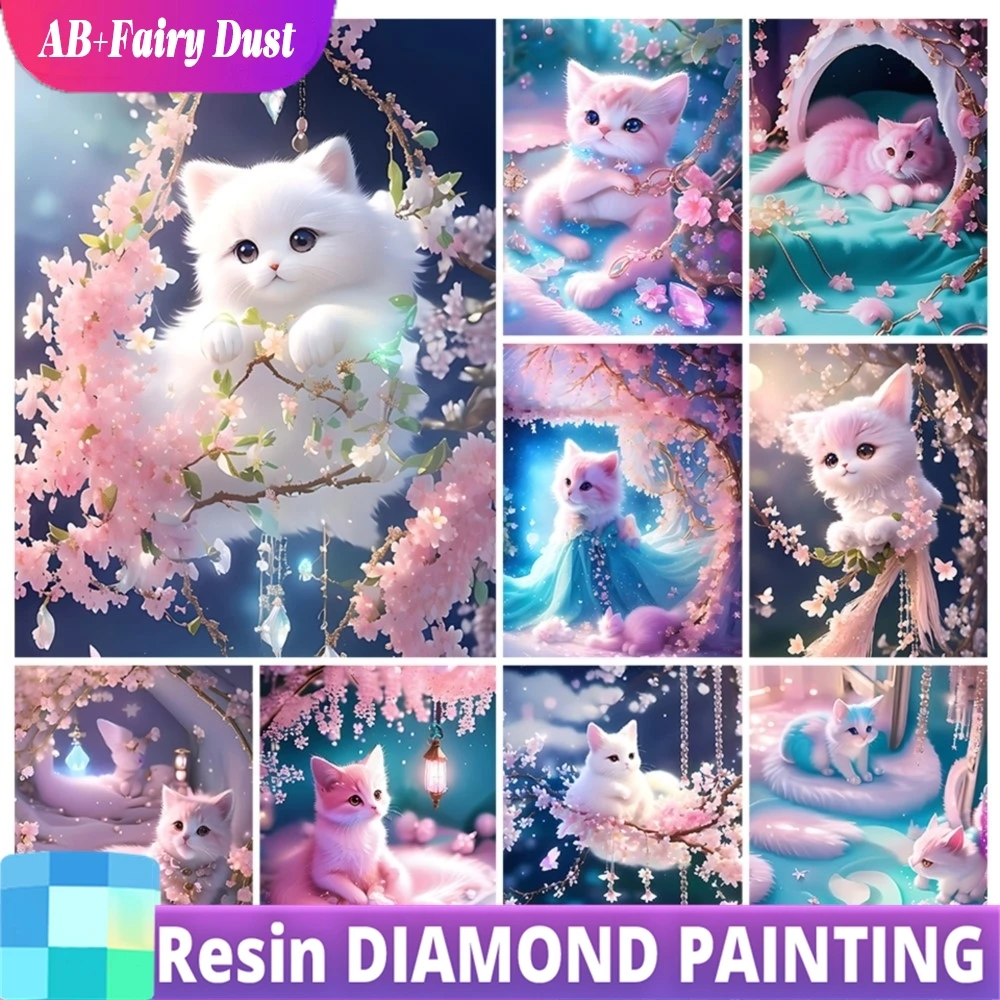 

Смола AB Фея Пыль DIY 5D Алмазная картина Кошка Животное Полная вышивка Фэнтези Любов Венок Мозаика Домашний Настенный Декор Ремесло Хобби