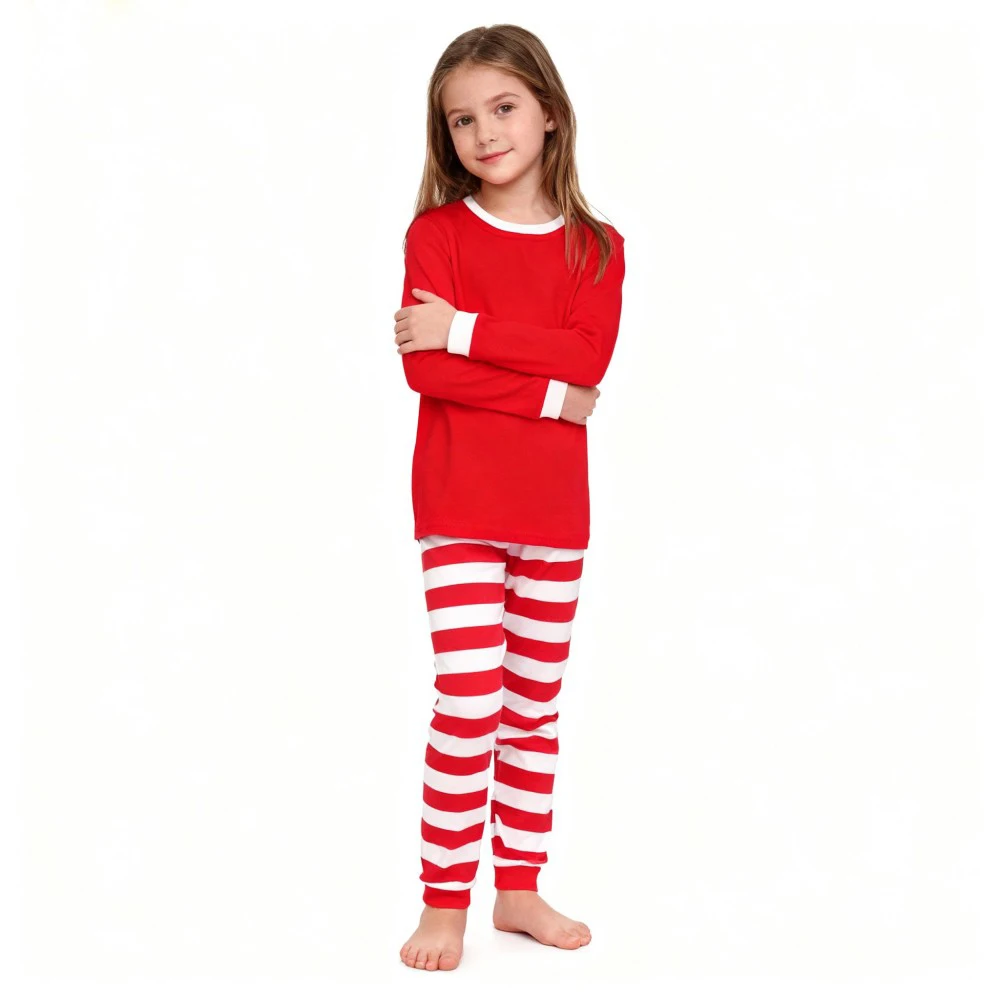 Boys Girls Christmas Pajama Sets Red Top with Striped Pants Long Sleeve Pijama Children Sleepwear kids Pjs for Xmas Festive view 6