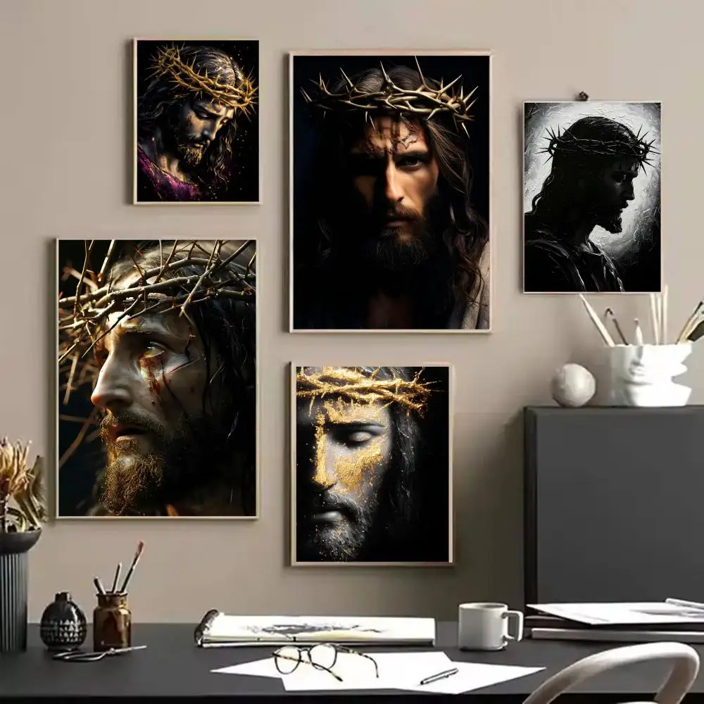 Jesus Christ with Crown of Thorns Poster Wall Stickers Mural Self-Adhesive Decals Home Decor Bedroom Room Decoration Gift Idea