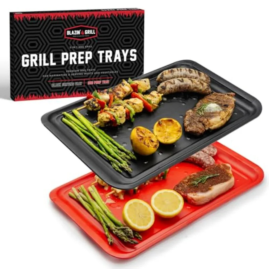 

Prep and Serve Trays Set of 2 Stackable Melamine Trays for Food Plating and BBQ Marinating Serving Platter and Marinating Tray