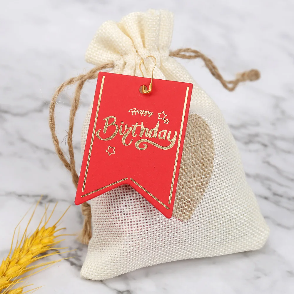 50pcs Happy Birthday Gift Tags Candy Cookie Goodie Bags Hang Tag Gifts Card Labels Kids Birthday Party Favors Packaging Supplies