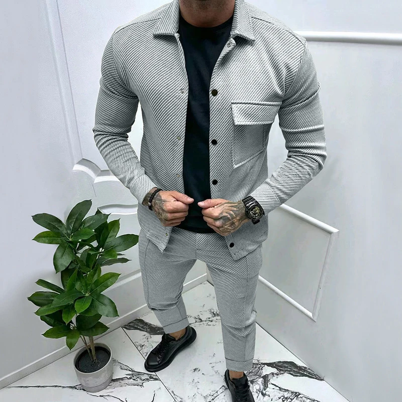 

Winter Tracksuit 2024 Long Sleeve Button Lapel Jacket Tops And Pockets Pants Set Men Clothing Autumn Fashion Suits Streetwear