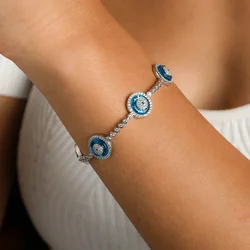 Stone Fans Fashion Blue Evil Eye Bracelet Wholesale Jewelry for Women Iced Out Chain Full Rhinestones Bracelet Elegant Jewellery