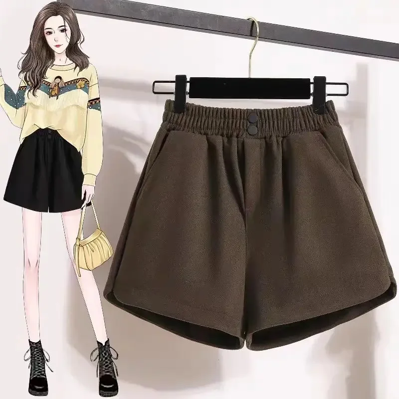 Chic Double Buttons High Elastic Waist Shorts Women Fashion Pockets Popular All-match Young Loose Leisure Simple Trousers Female