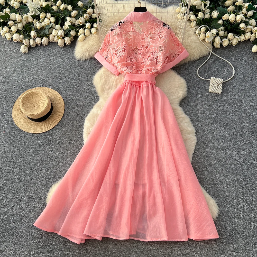 فستان أنيق بأكمام قصيرة مفرغ من Fairycore أنيق للحفلات النسائية فستان عتيق للخريف على شكل حرف a #2