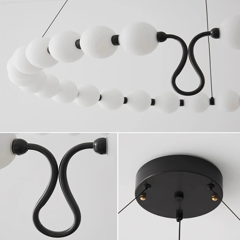 Modern light luxury long dining room ceiling chandelier with magic bean lustre, adjustable shape, RC dimming,customised