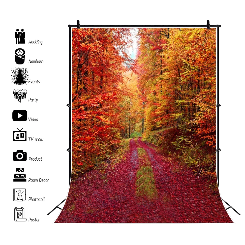 Autumn Maple Forest Backdrop Nature Scene Fallen Leaves Birthday Party Travel Portrait Photography Background Photo Studio Props