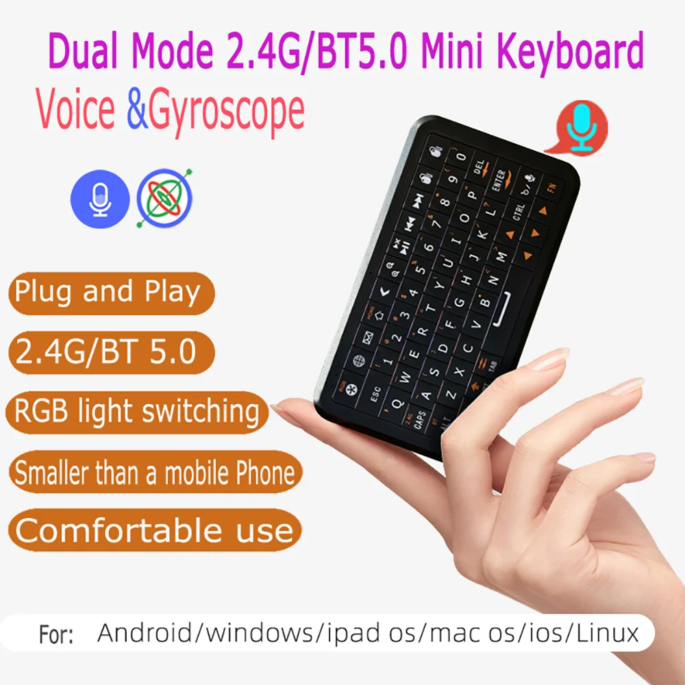Mini Keyboard Gyroscope Dual Mode 2.4G BT5.0 Backlit Wireless Remote Control English For Android Stick Smart TV Box PC Projector