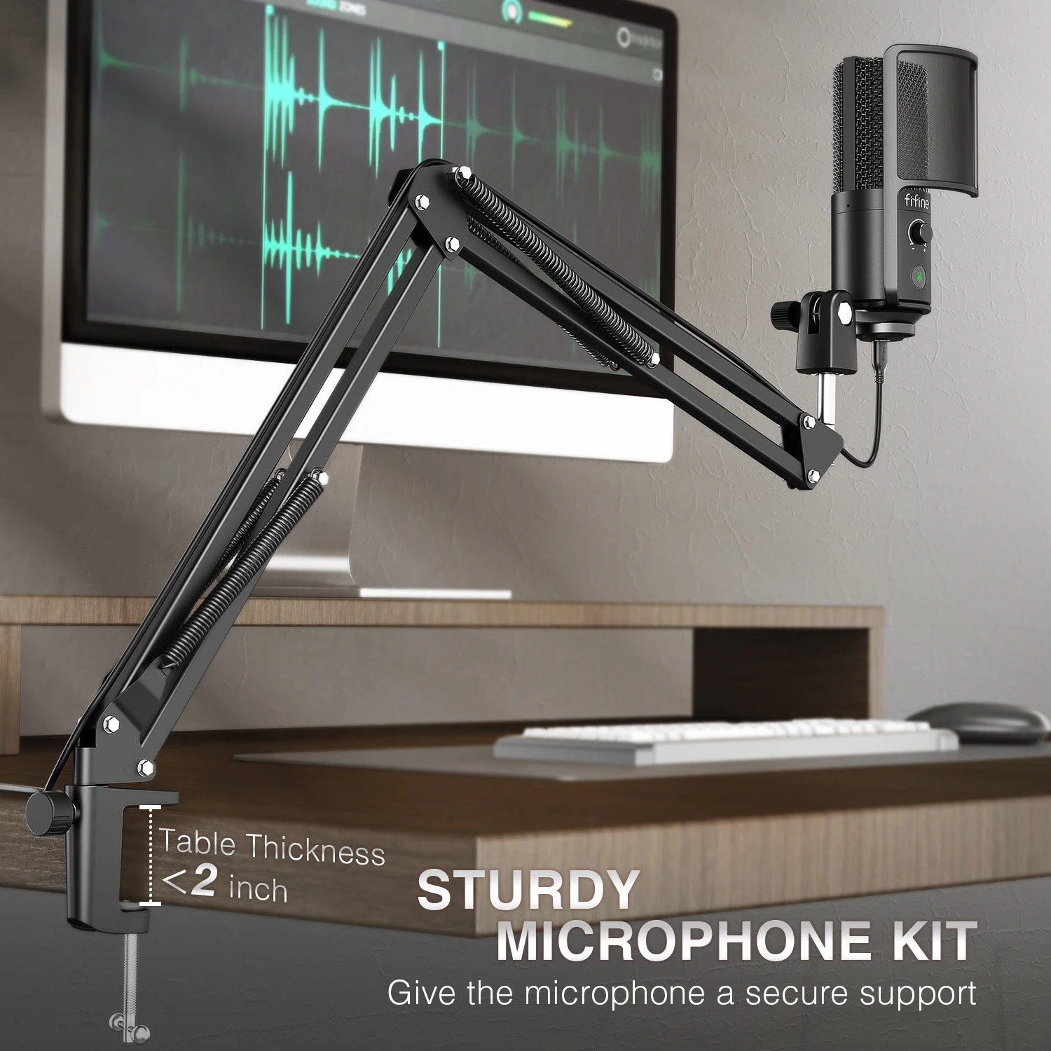 FIFINE USB Streaming Microphone Kit with Arm Boom,Condenser Mic Set with Mute Button,Gain Knob for PC,Recording,YouTube-T669PRO1