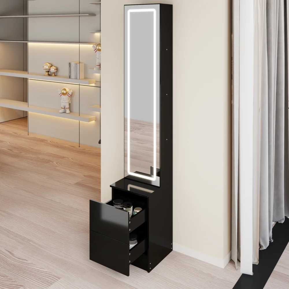 Stylish and Minimalist LED Makeup Mirror Cabinet, Multi-functional Cosmetic Storage Cabinet That Can Be Used Independently As A Jewelry Cabinet, 3-color Adjustable Brightness, Extra-large Mirror, and Multi-layer Large-capacity Storage Space.