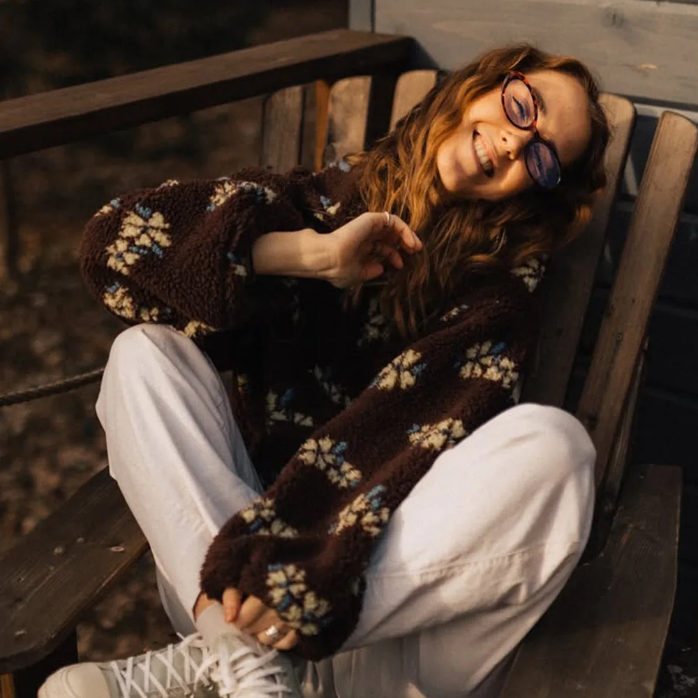 Zekye الصوف زهرة سترة المرأة سترة الحرارية البلوز الصوف قميص المرأة البلوز النساء Y2k الملابس Huntrix Kpop #3