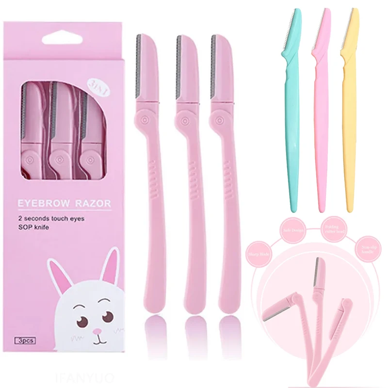3-teiliges Set Faltbare Augenbrauenrasierer für Frauen, Multifunktionale Augenbrauen-Formungswerkzeuge und Gesichtsrasierer, Sicherheits-Schönheits-Tools