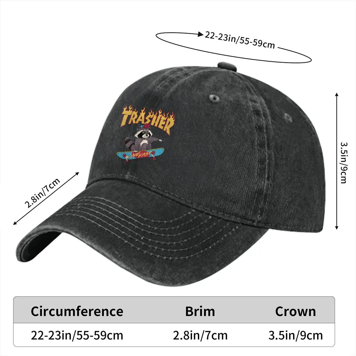 Trasher!Czapka z daszkiem Mężczyźni Kapelusze Kobiety Daszek ochronny Snapback Czapki miłośników szopa pracza