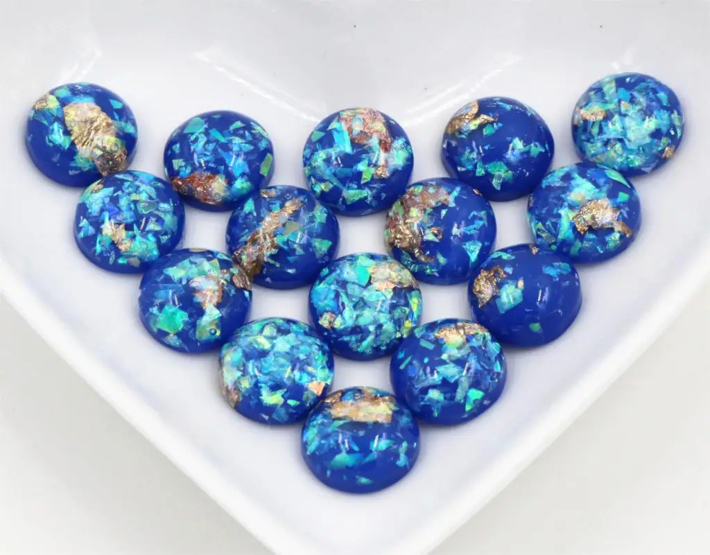 New Fashion 40pcs 8mm 10mm 12mm Dark Blue Colors Built-in metal foil Flat back Resin Cabochons Cameo