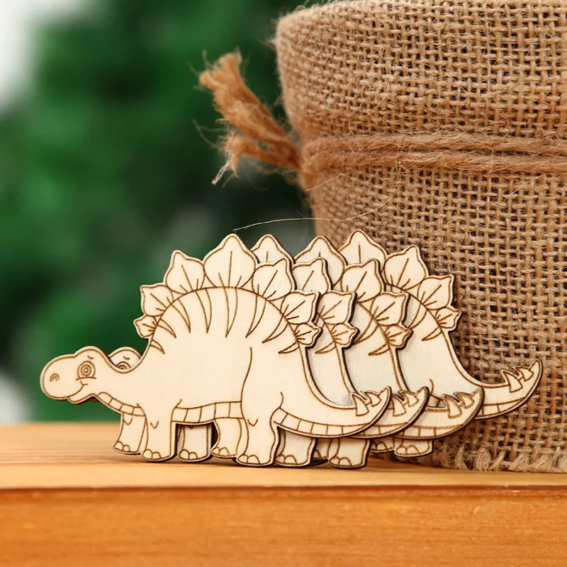 5pcs Wooden Dinosaur Animal Cutouts Wood Paint Craft Art Pterosauria Tyrannosaurus Rex Triceratops Model for Home Decor Ornament