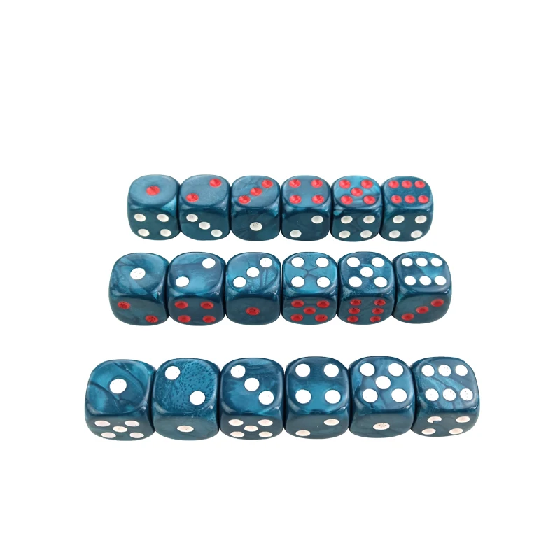 Yernea 10pcs Bag Acrylic Dice 1.6cm/0.63inch Round Corner Marble effect Dice Set Blue Dice Table Games D6 Plastic Product