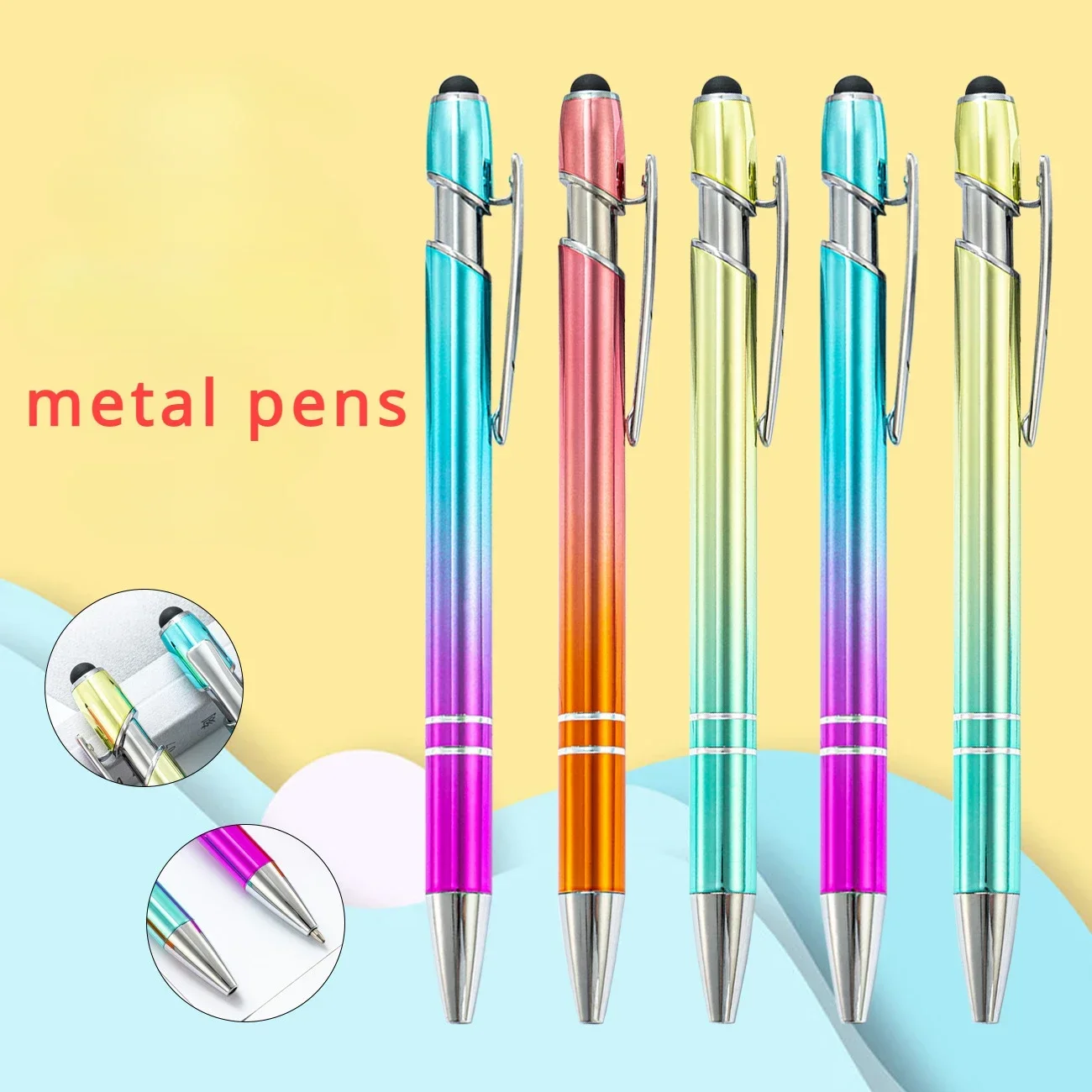 50PCS 2-in-1 Touch Screen Metal Ballpoint Pen with Stylus  Office Writting Pens Students Stationary