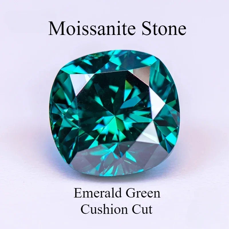 Moissanite Cushion Cut Emerald Green Natural Color Gemstone for DIY Charms Advanced Jewelry Making Materials with GRA Report