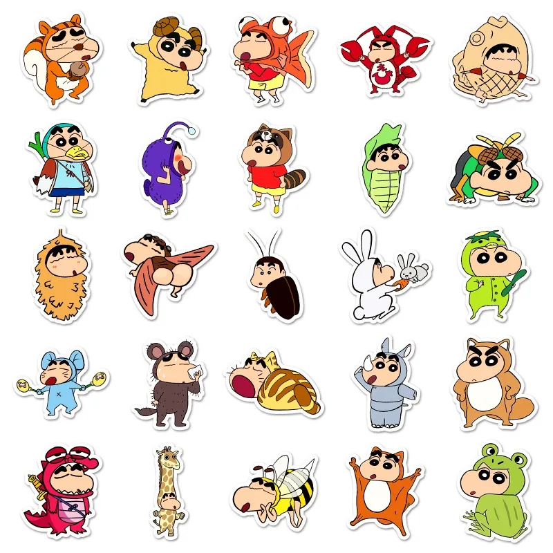 50pcs Crayon Shinchan Japanese Anime Cartoon Cute Stickers Waterproof Decorative Water Cup Luggage Desktop Stationery Stickers