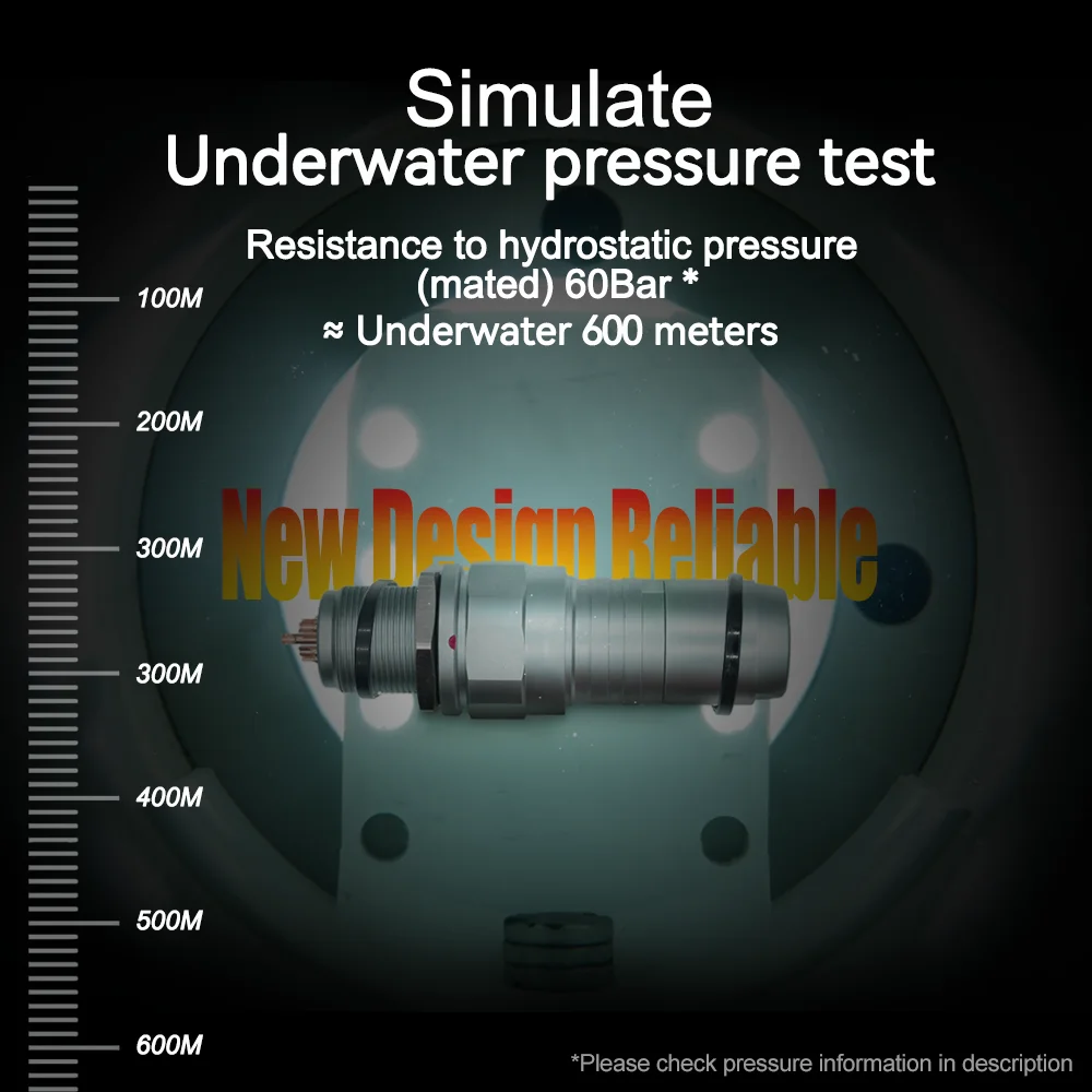 Deep Sea 600 Meter Micro Underwater Robot Connector Watertight IP 68 High Pressure 60bar W Series FVG HVG Plug Fixed Socket