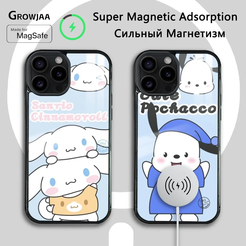 

Sanrio Pochacco cinnamoroll Phone Case For iPhone 15 14 13 12 11 Pro Max Plus Mini Mirror Magnetic Cover Magsafe Charging Case