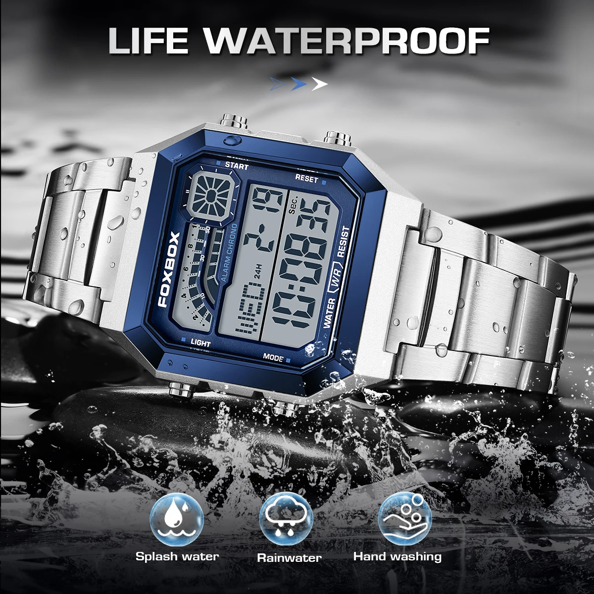 FOXBOX Outdoor Sport Electronic Watch Men Multifunction Watches Alarm Clock Chrono Waterproof LED Digital Double Time Watch