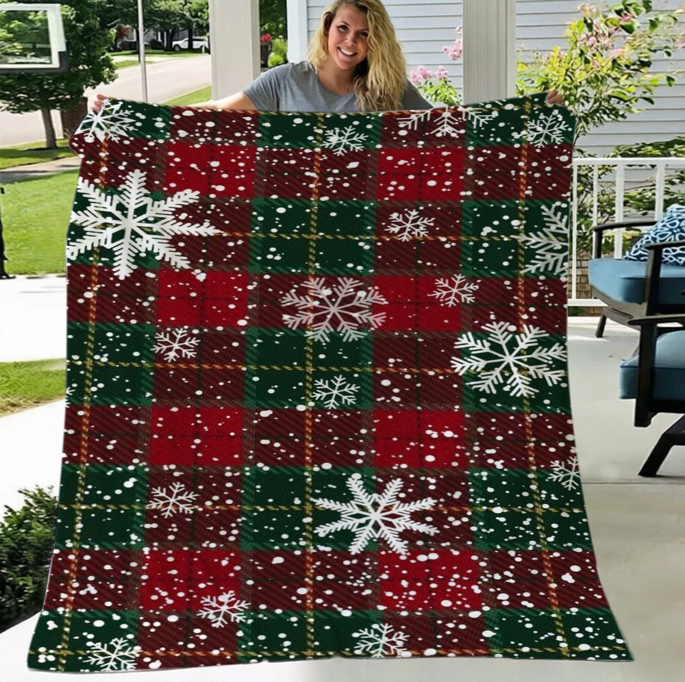 Red Green Blanket Christmas Buffalo Plaid Soft Flannel Cozy Warm Throw Blankets For Sofa Bed Snowfall Snowflake Country Style
