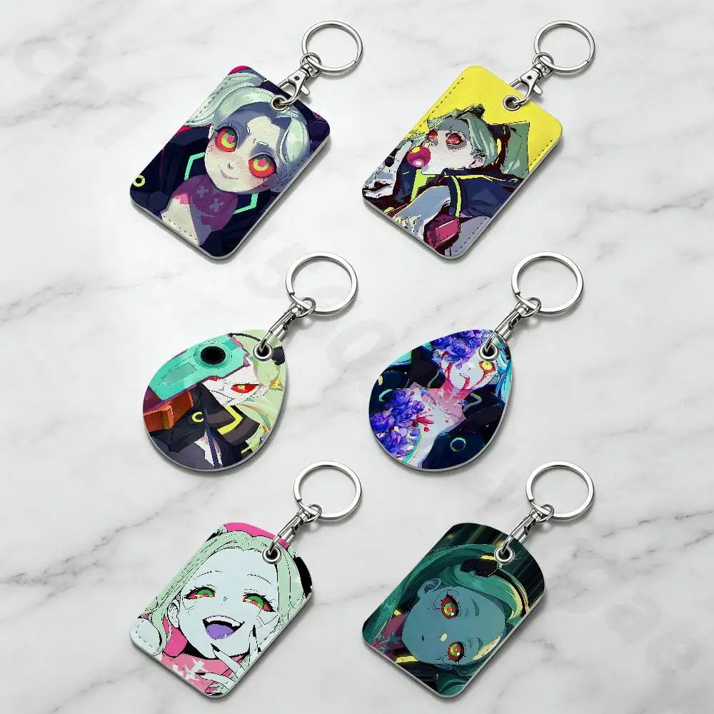 Rebecca C-CyberpunkS Rectangle Card Case Keychain Access Card Bag Key Tag Ring Leather Card Holder Key Ring Access