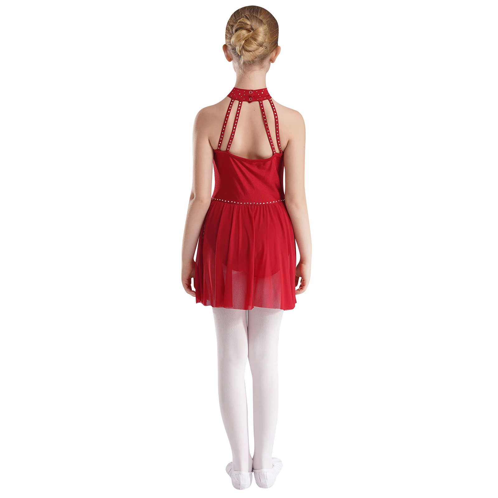 AqLeotard-Robe de Ballet Dos auxavec Strass Scintillants pour Fille, Tutu de Salle de Bal, Patinage sur Glace, Costume de brev