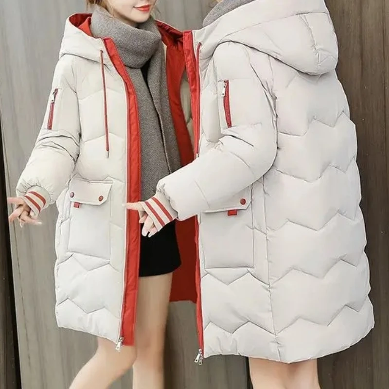 2024 Winter Women Jacket Coats Long Parkas Female Down Cotton Hooded Overcoat Thick Warm Jackets Windproof Casual Student Coat