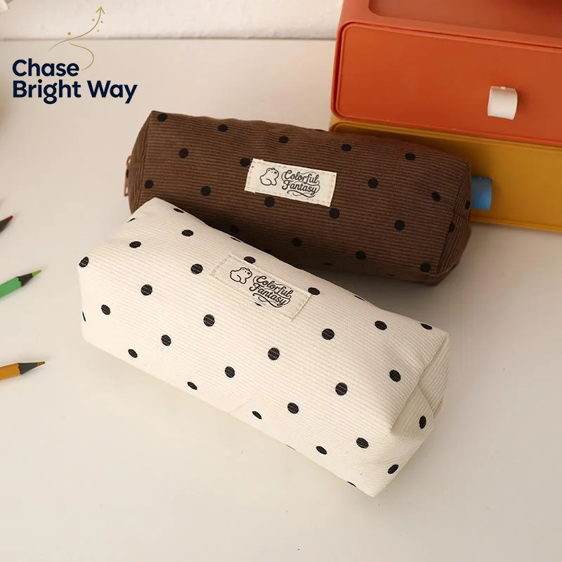 Polka Dot Pencil Case Tear Resistant Large Capacity Sturdy Zipper Multi-Purpose Storage for School Travel Makeup Office Use