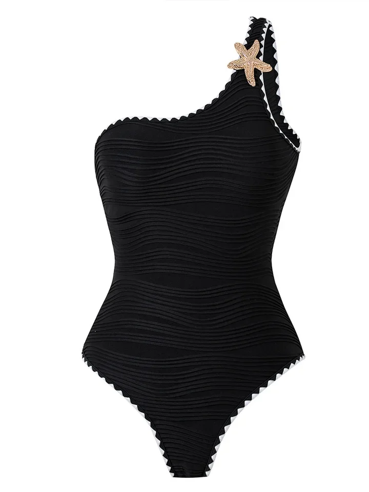 Vzvn Fashion Sportswear Women Sexy Vintage Sleeveless Swim Solid Single Shoulder 2025 New Spring Summer One Piece Suits Swimwear 5