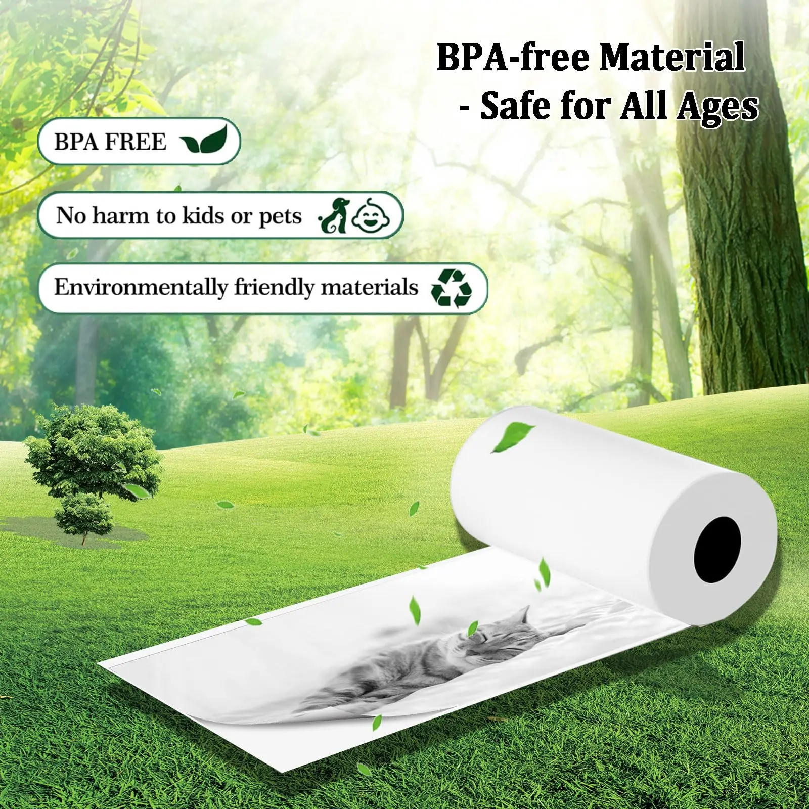 Mini Sticker Printer Label 53x28mm Continuous Thermal Paper for Miouca Thermal Label Printer, White Adhesive Sticker