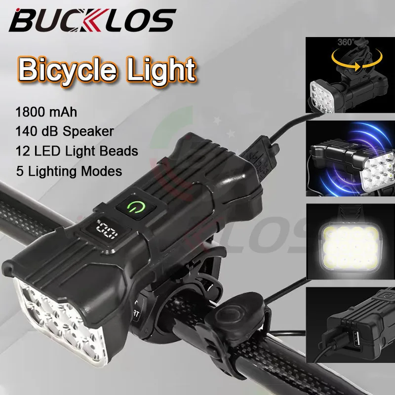 140dB Ebike Bicycle Horn Light USB Rechargeable Bike Headlight 12 LED Super Light E-bike Flashlight Cycling Bell Lamp Mtb Parts