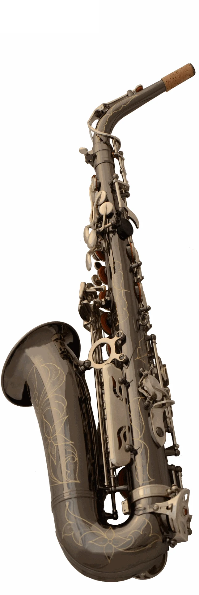 Professionelles E-flat Alt-Saxophon aus schwarzem Nickel mit Vollblumen