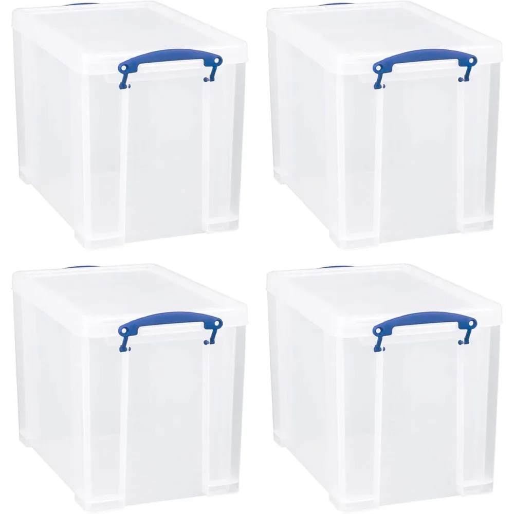 

19 Liter Plastic Stackable Storage Container w/ Snap Lid & Built-In Clip Lock Handles for Home & Office Organization, Clear (4