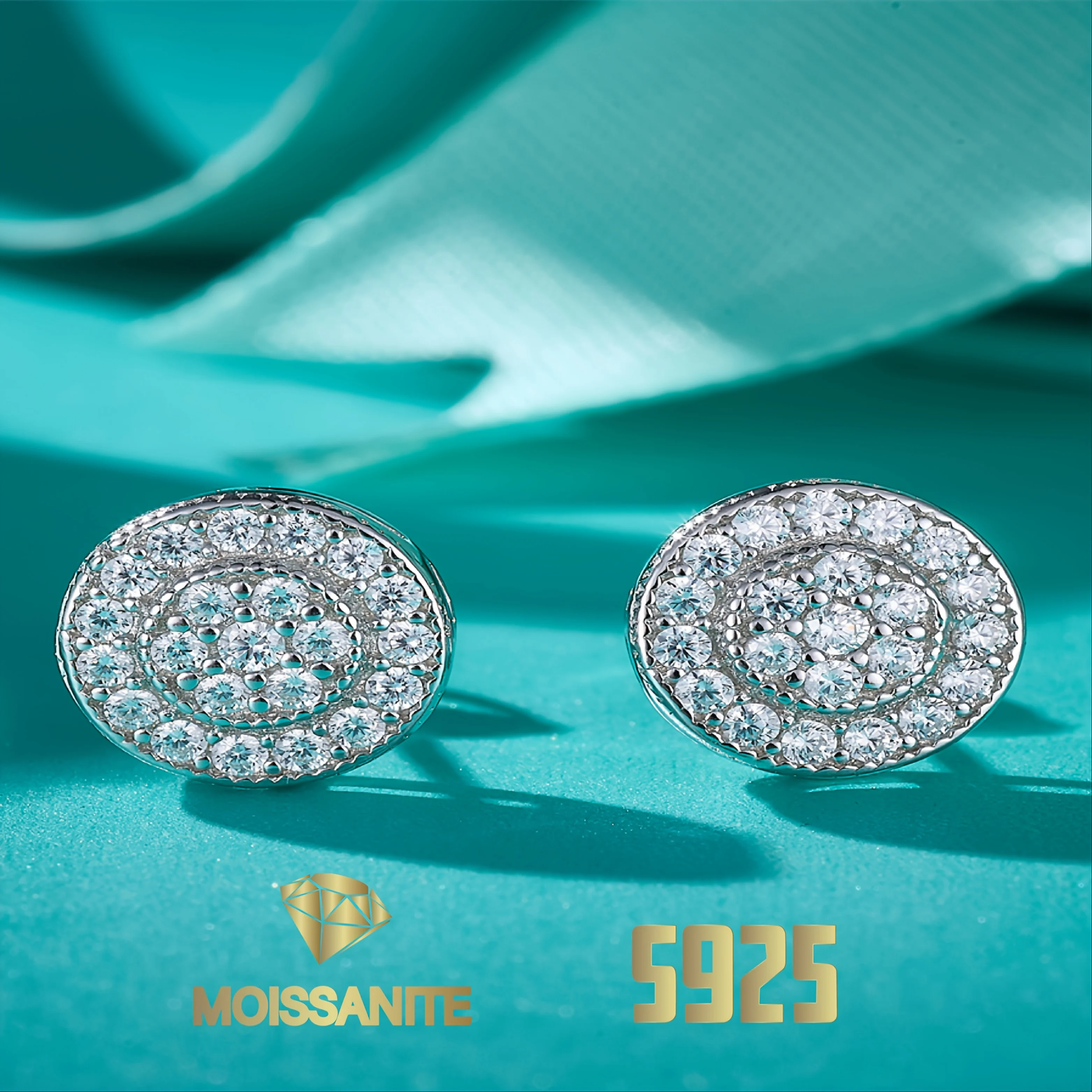 

1 Pair Of 925 Sterling Silver 0.51 Carat Mosan Stone Covered With Round Earrings, Elegant Style, Perfect For Weddings