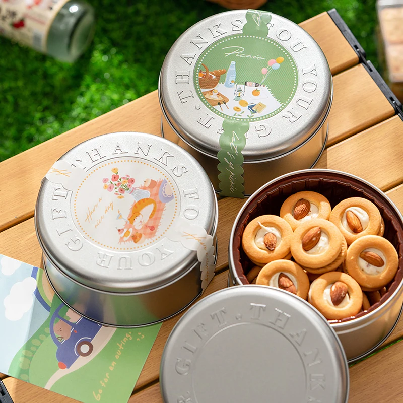 Cookie Candy Tins Decorative Round Tinplate Boxes Chocolate Biscuit Packaging Jar Candle Containers Candy Box Gift