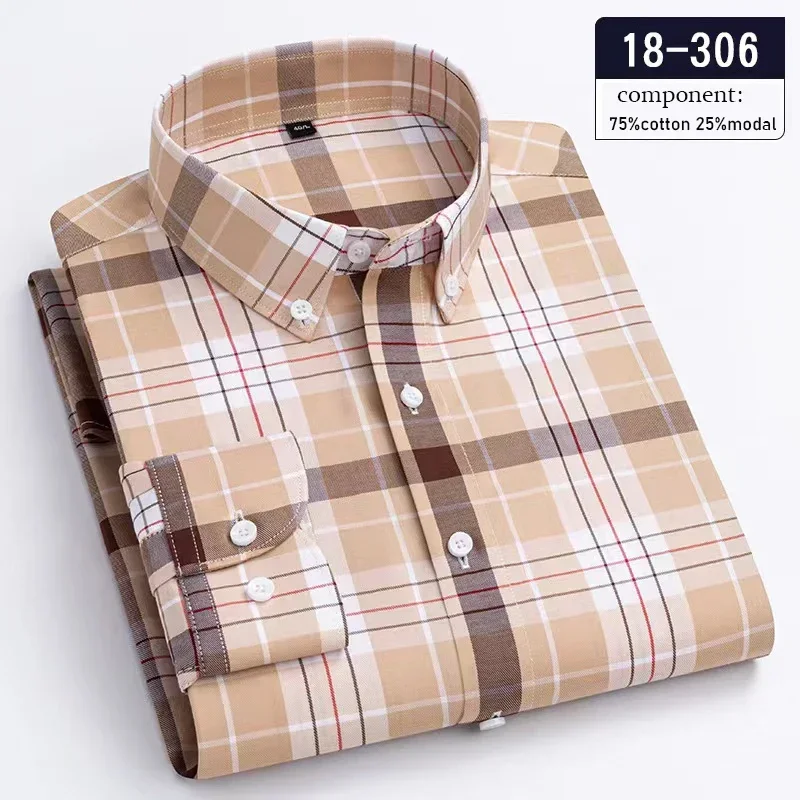 New in shirt Luxury hight qulity long-sleeve shirts for men slim fit formal shirt soft office plaid elastic ModaL plaid clothes