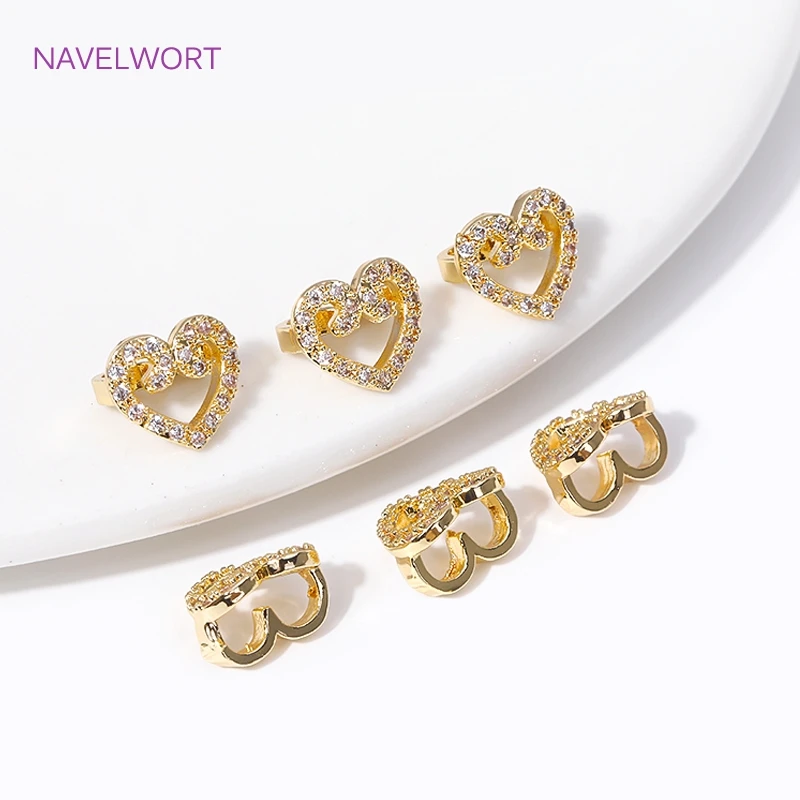 Trendy 2 Hole Separators 18K Gold Plated Inlaid Zircon Flower/Heart Shape Connector For Jewelry Making DIY Bracelets Accessories