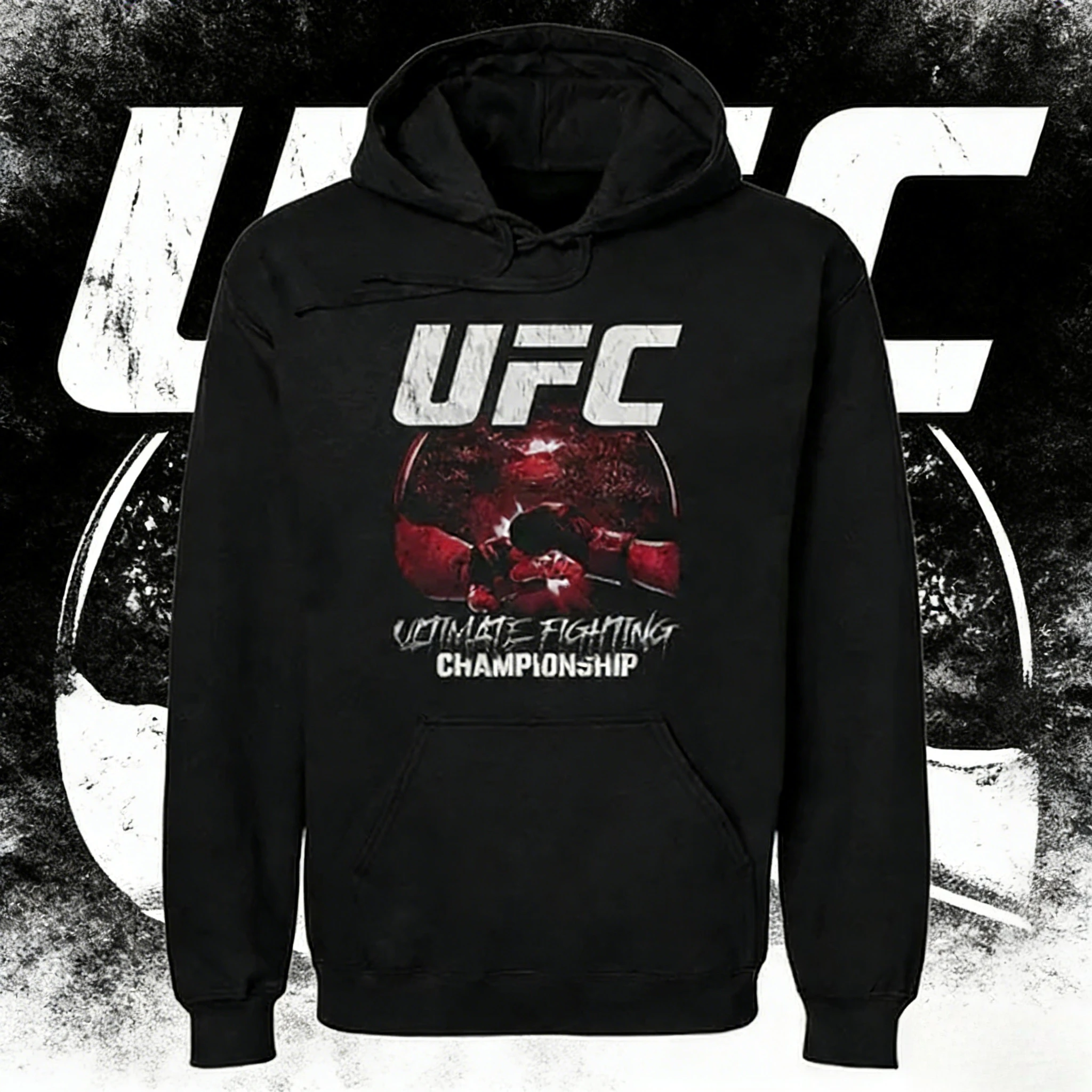 UFC 테마 블랙 후드 스웨트셔츠 2025-26 가을/겨울 순면 100% 루즈핏 스웨트셔츠 남녀 공용