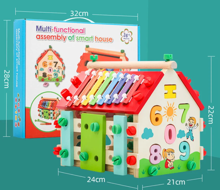 

Kids Wooden Multi Functional Toy, Disassembly & Screw Assembly, Geometric Number Shape Matching, Educational Gift