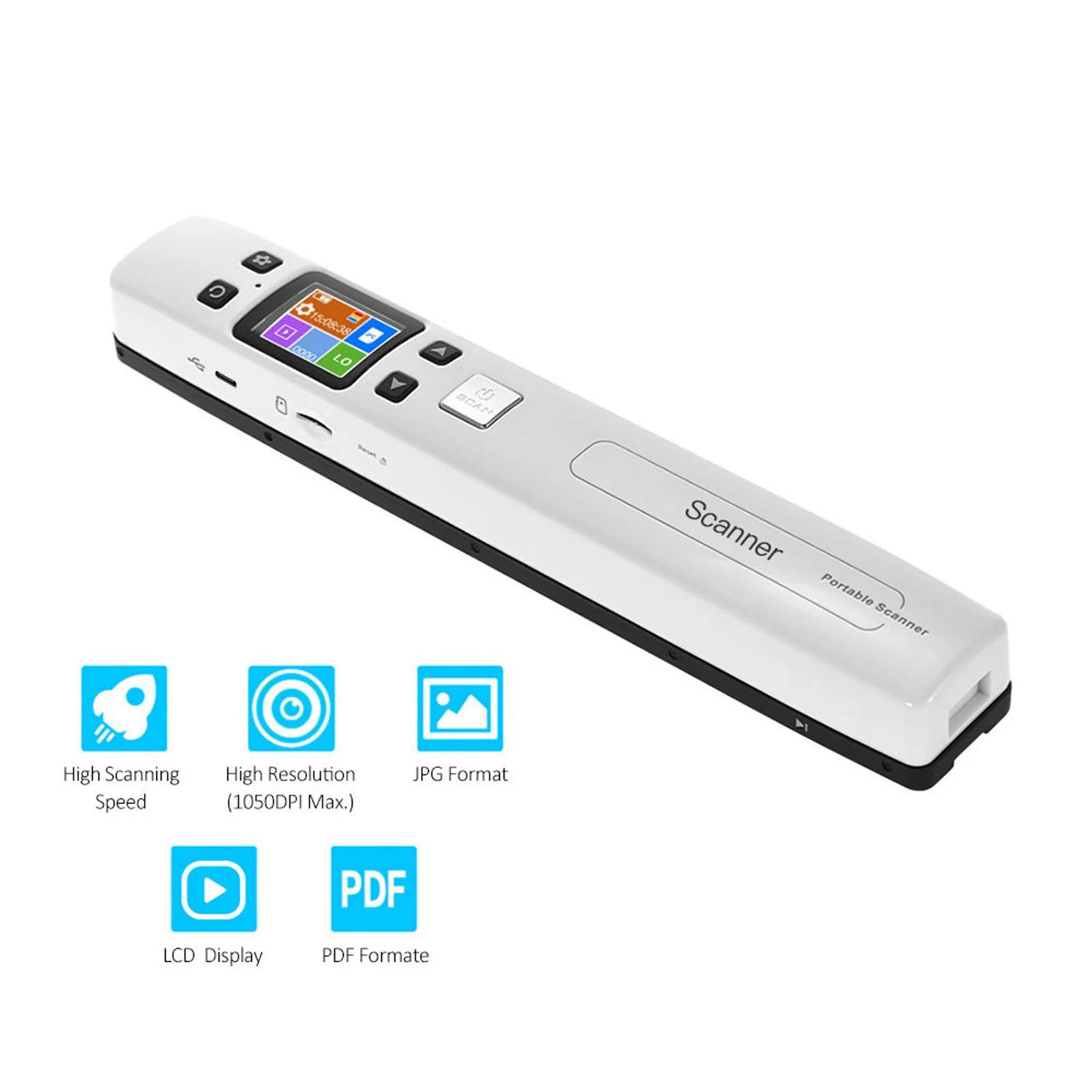 iScan WIFI A4 Scanner Portable Handheld Wand Document/ Book/ Images Scanner 1050DPI Scanning JPEG/ PDF Colorful LCD Display