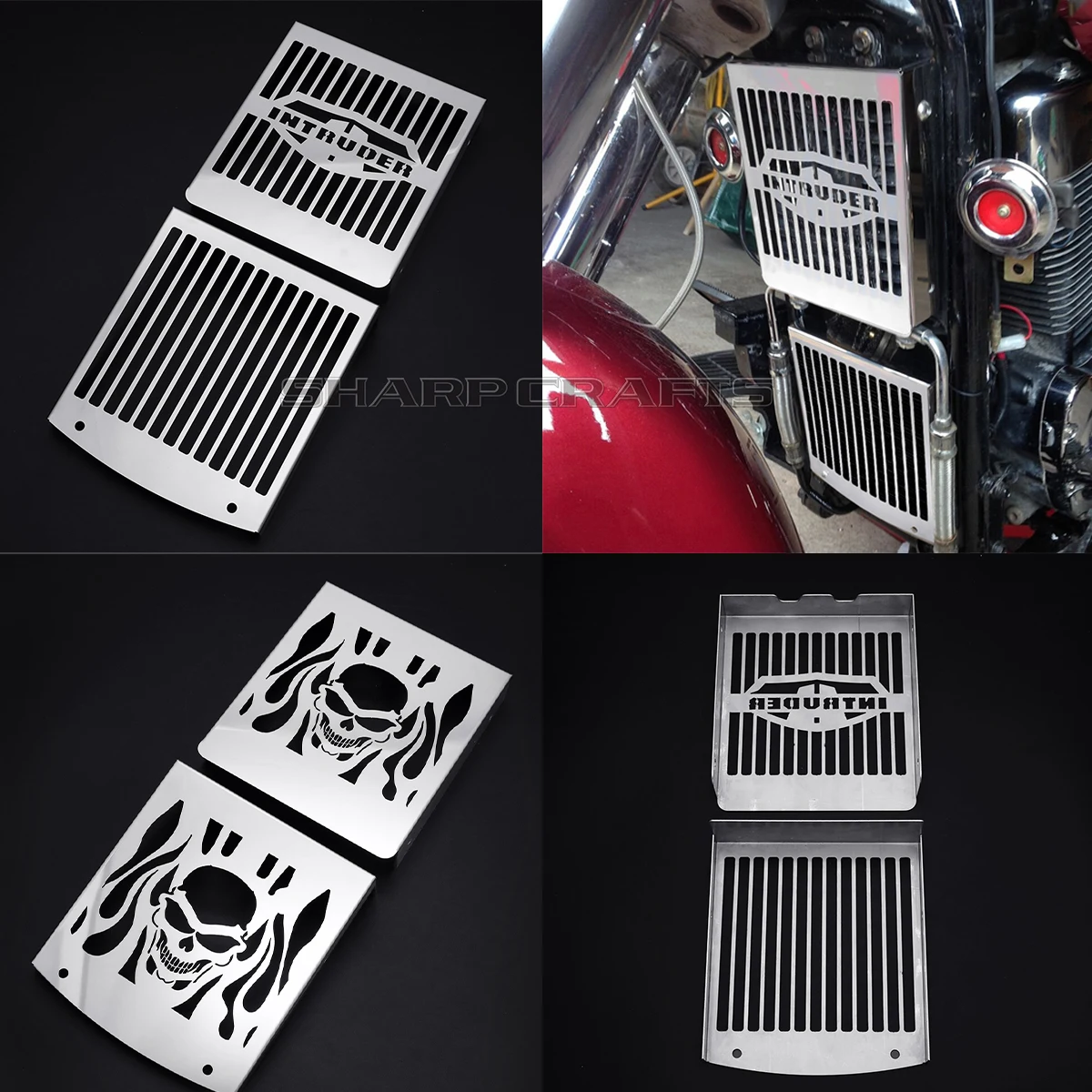 2X 98-08 Motorcycle Skull Radiator Grill Cover Guard Protector Water Tank Cooler Cap For SUZUKI VL1500 1500LC Intruder 1998-2008