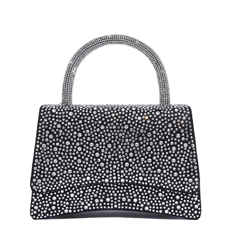 Neu in bling Abend tasche voller Diamant Top-Griff Taschen Schulter kette Square bag Promi Mode schwarz Silber Bolsa Feminina